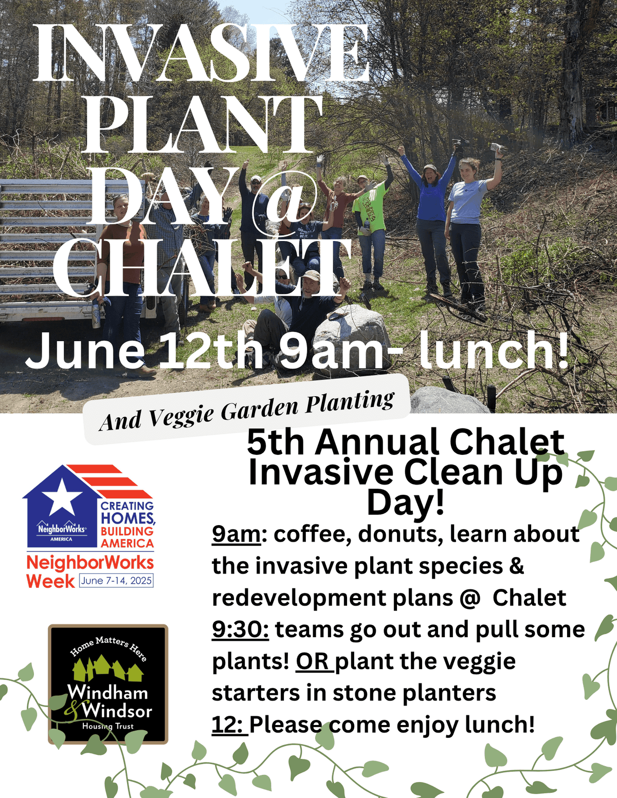 NeighborWorks Week Events: 5th Annual Windsor Picnic, 5th Chalet Invasive Species Management Day
